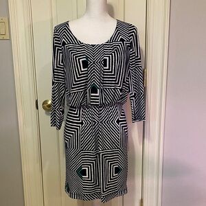 Geometric Navy and White Dress with green accents